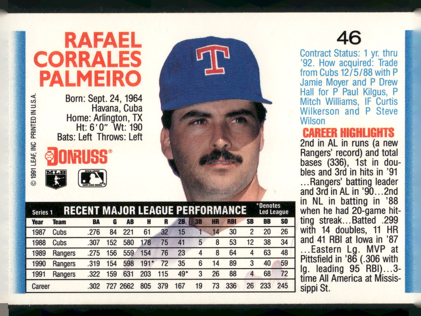 1992 Donruss #46 Rafael Palmeiro