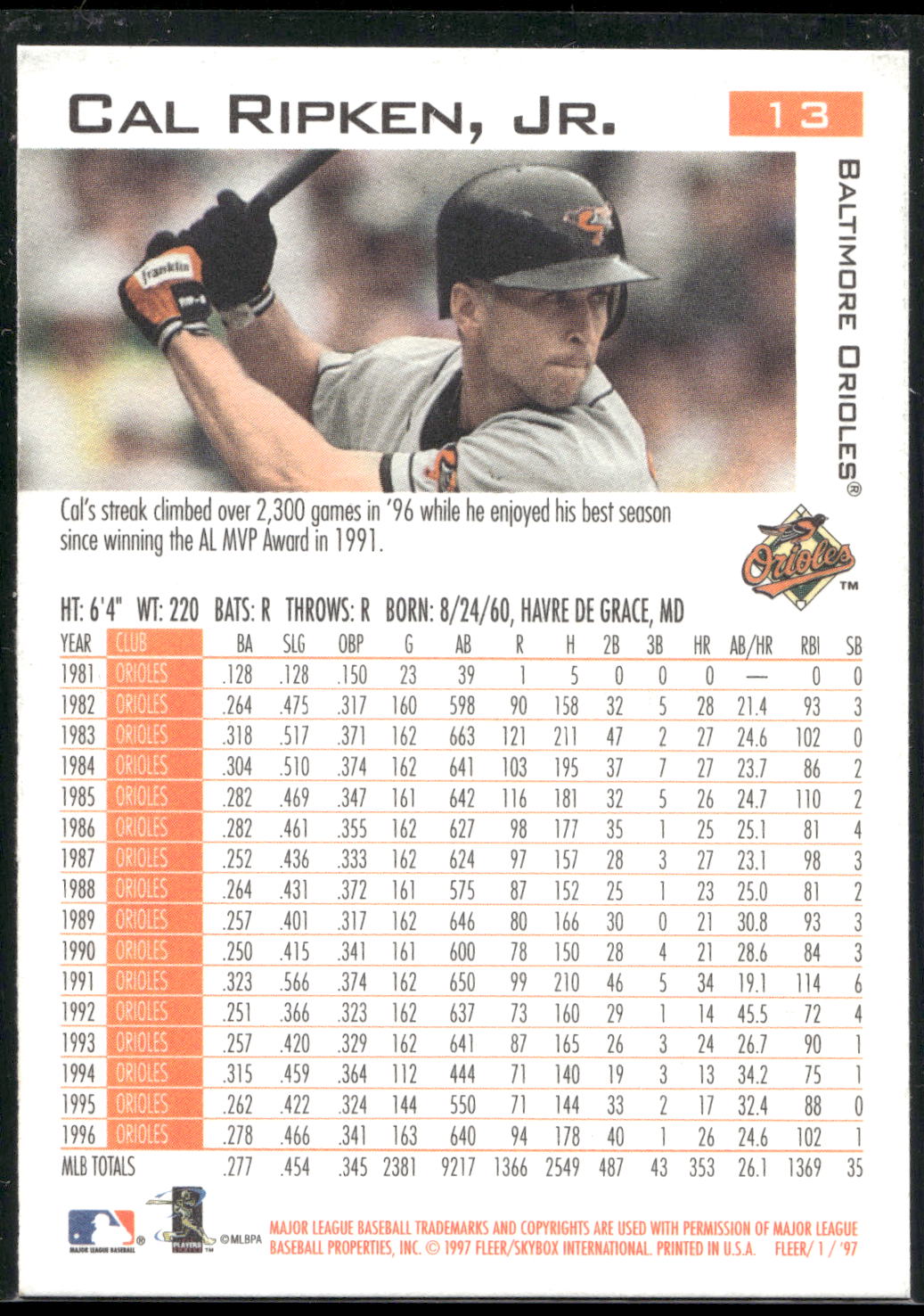 1997 Fleer #13 Cal Ripken, Jr.