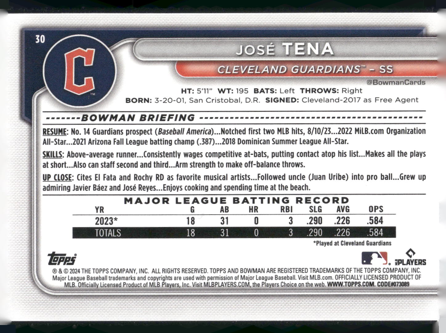 2024 Bowman #30 José Tena