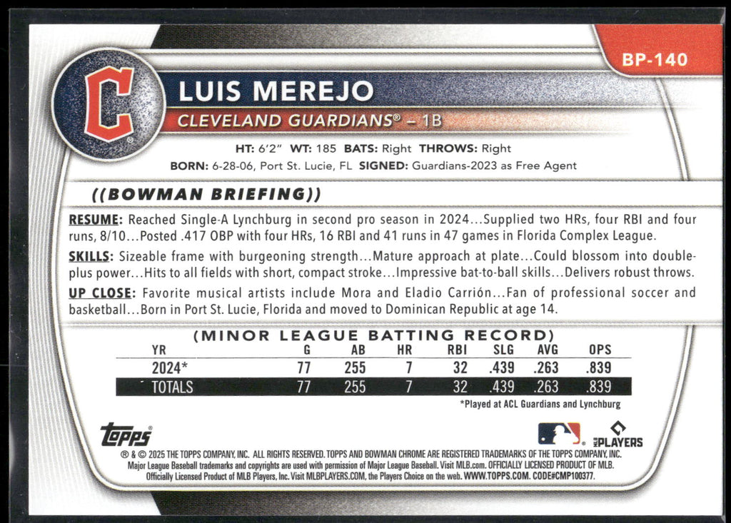 2025 Bowman #BP-140 Luis Merejo Prospects