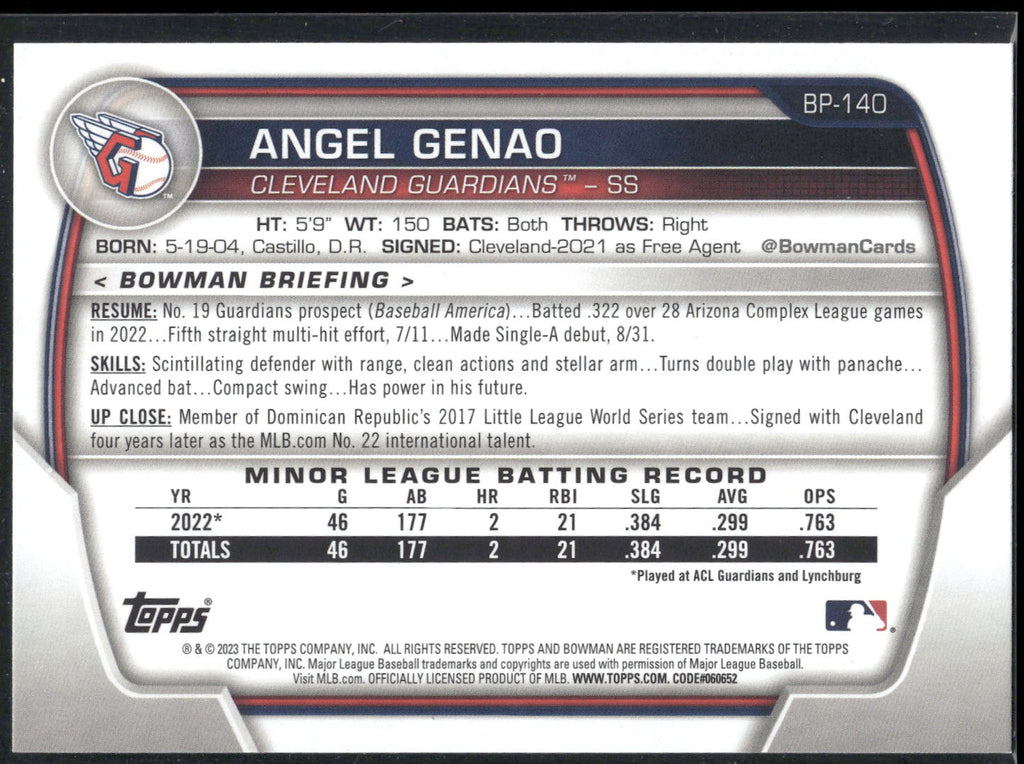 2023 Bowman #BP-140 Angel Genao Prospects