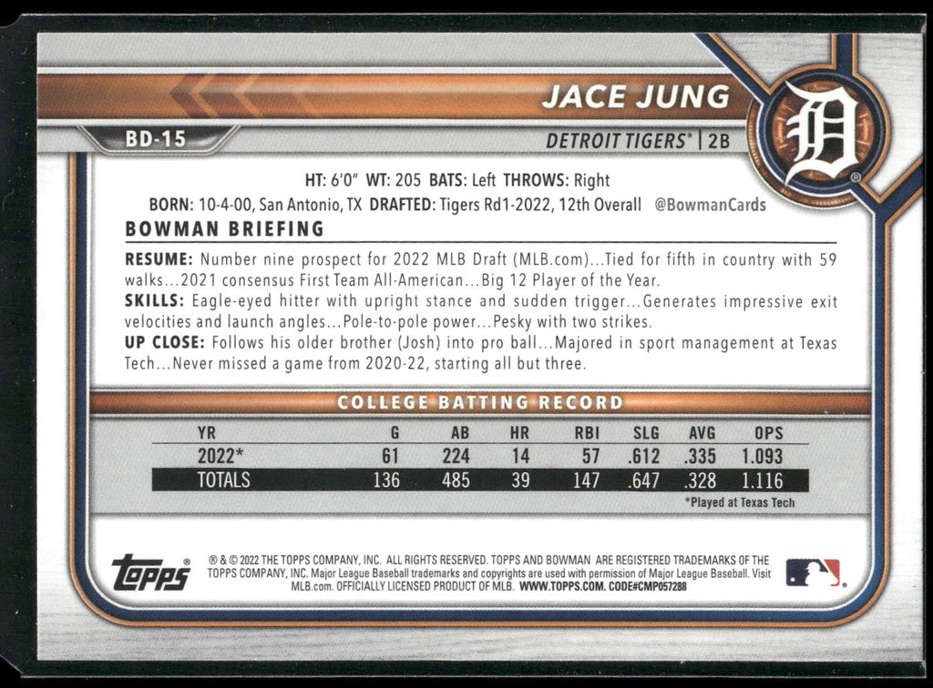 2022 Bowman Draft #BD-15 Jace Jung
