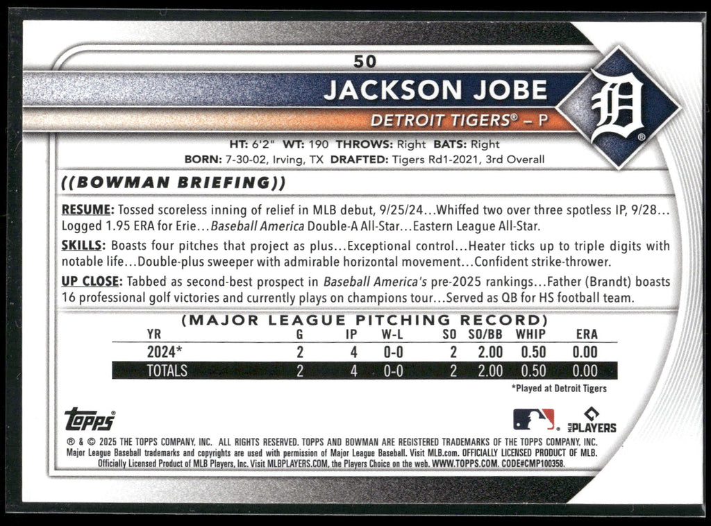 2025 Bowman #50 Jackson Jobe
