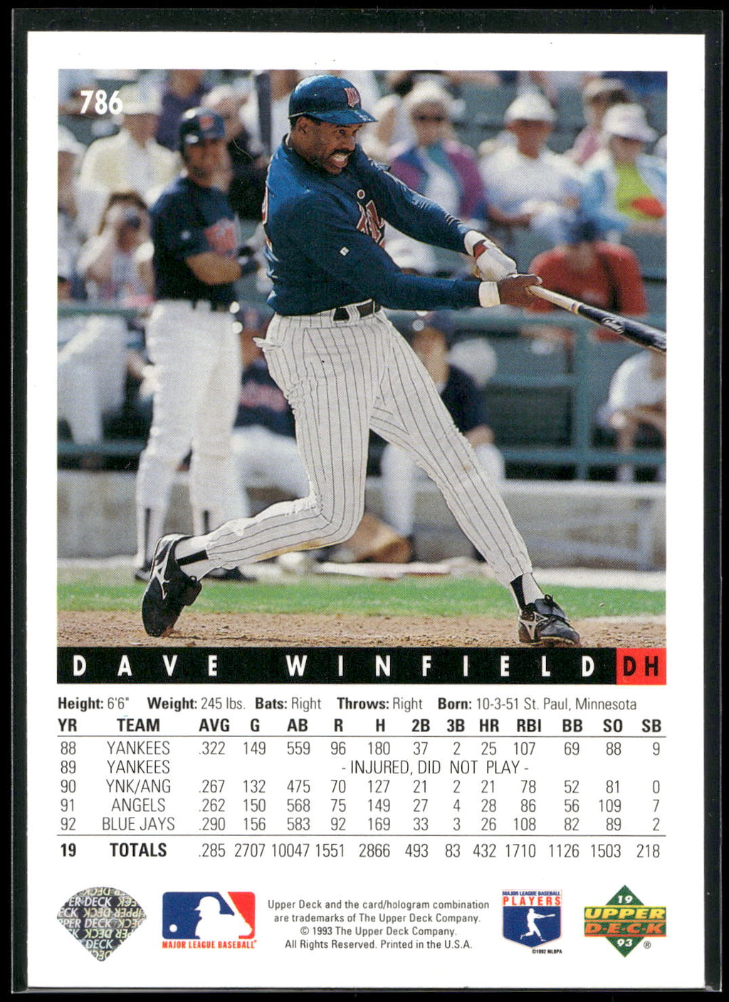 1993 Upper Deck #786 Dave Winfield