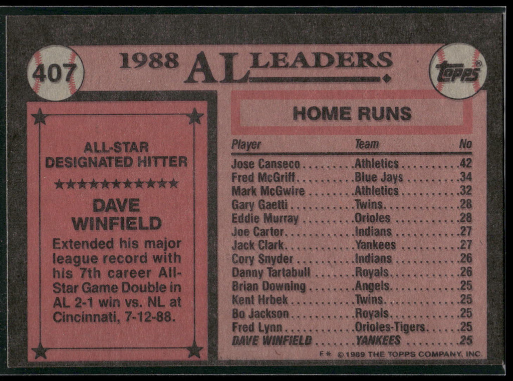 1989 Topps #407 Dave Winfield