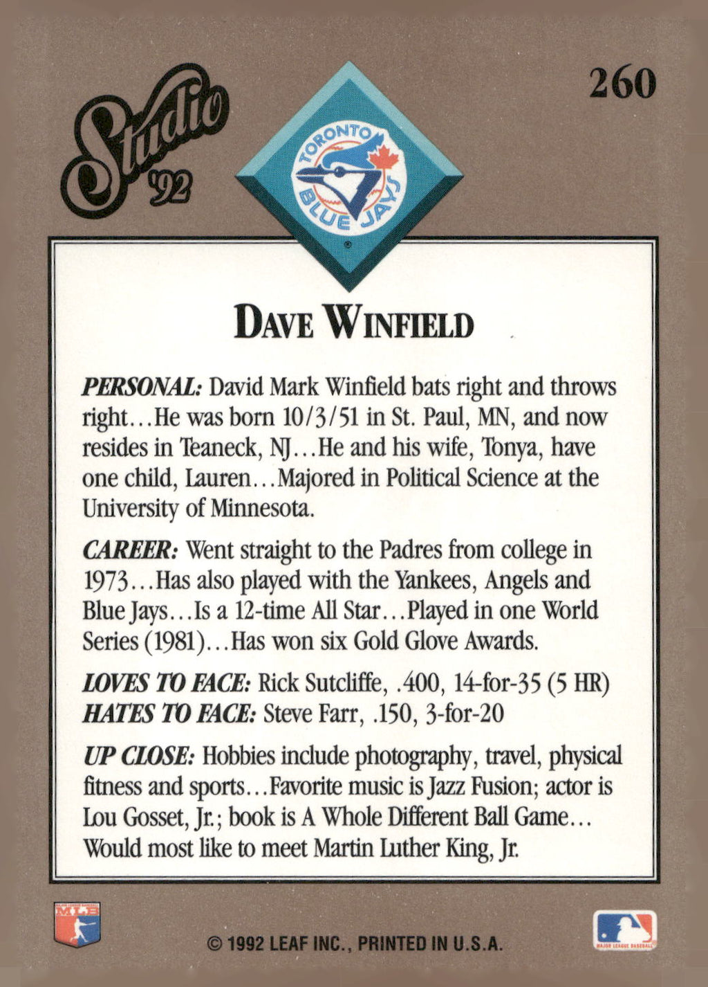 1992 Studio #260 Dave Winfield