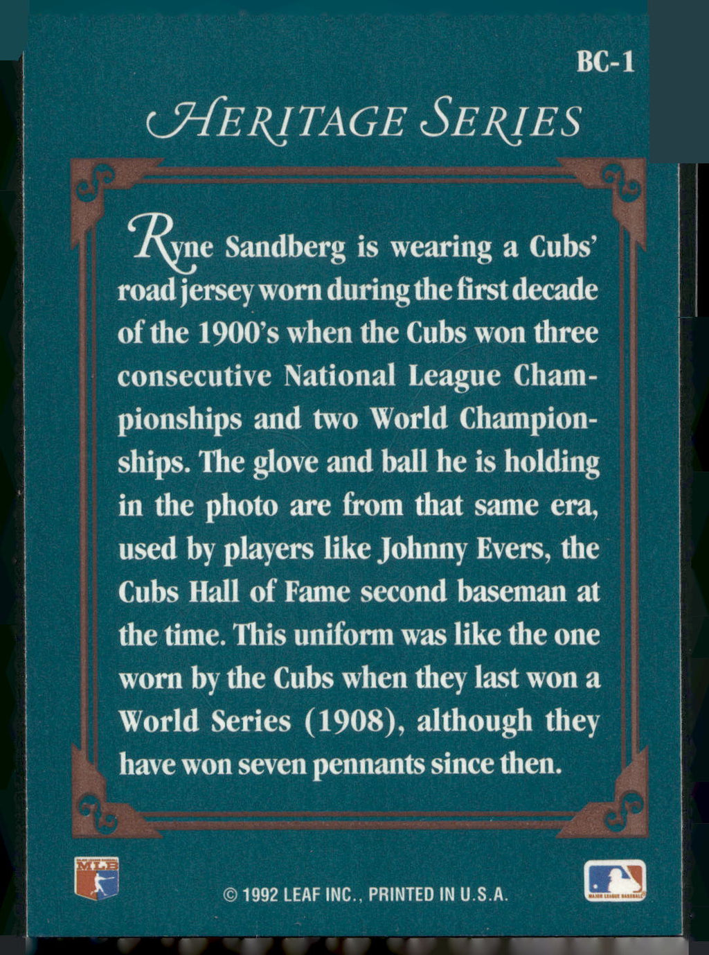 1992 Studio #BC-1 Ryne Sandberg Heritage
