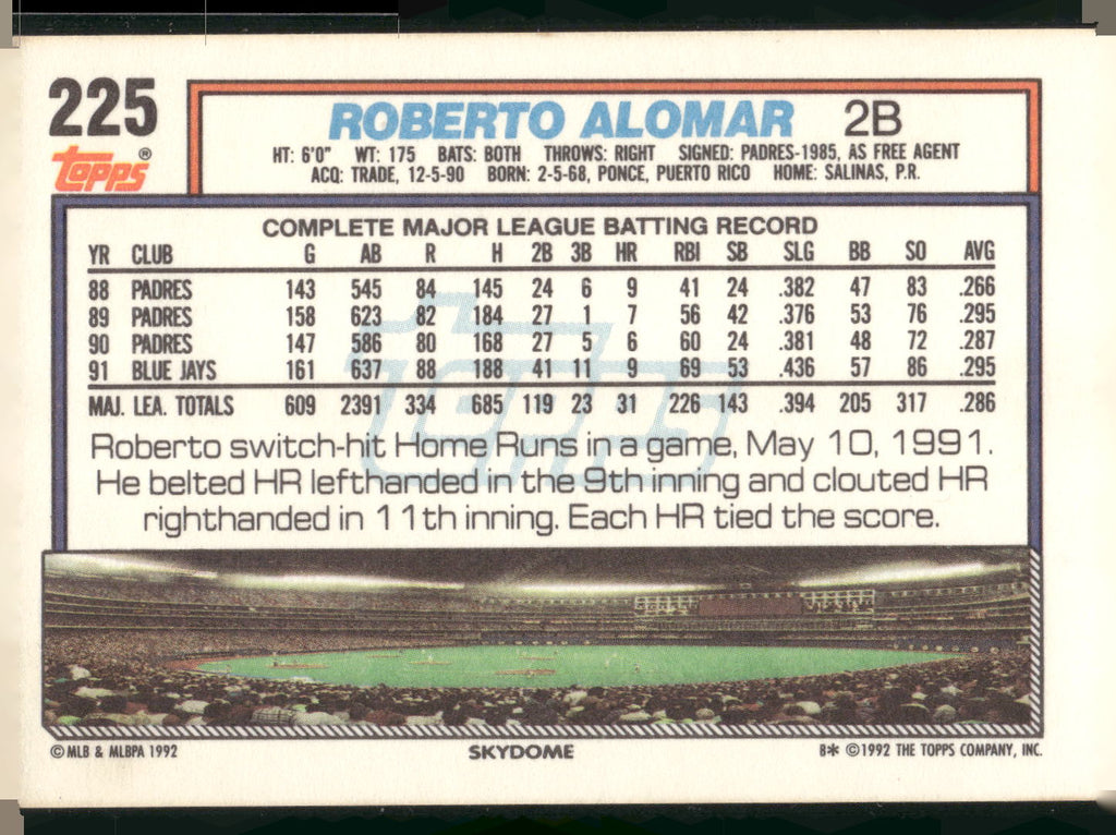 1992 Topps #225 Roberto Alomar