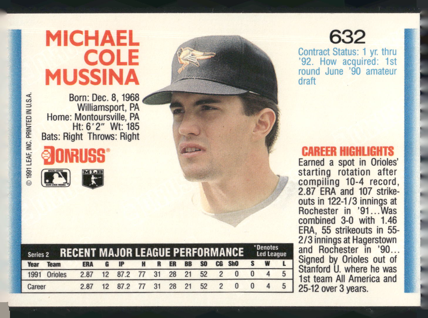 1992 Donruss #632 Mike Mussina