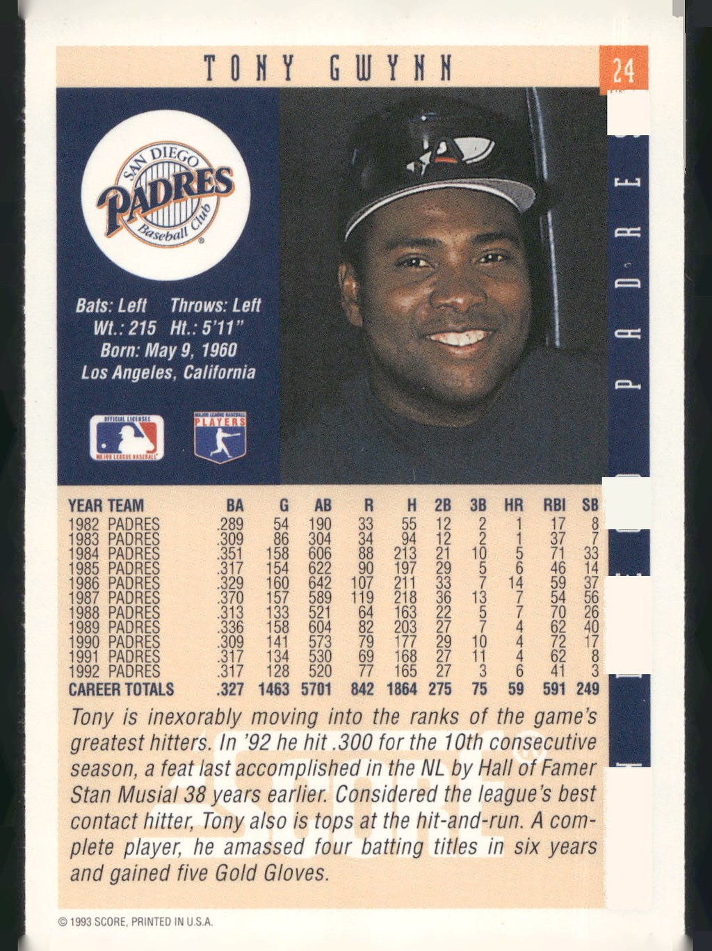 1993 Score #24 Tony Gwynn