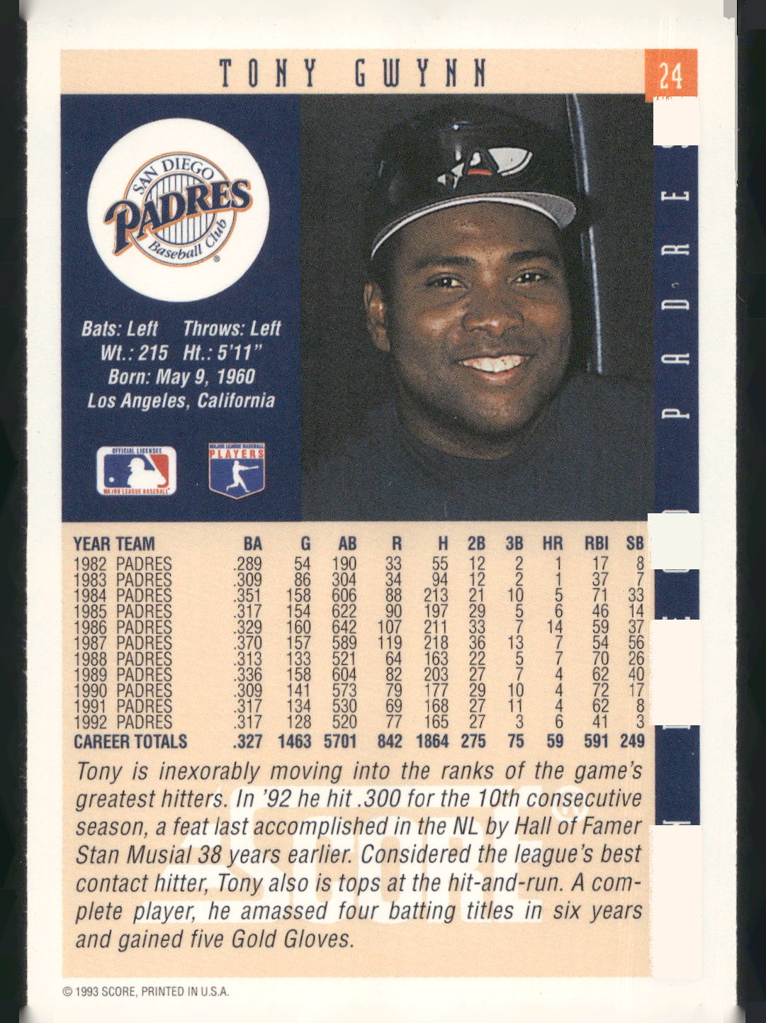 1993 Score #24 Tony Gwynn