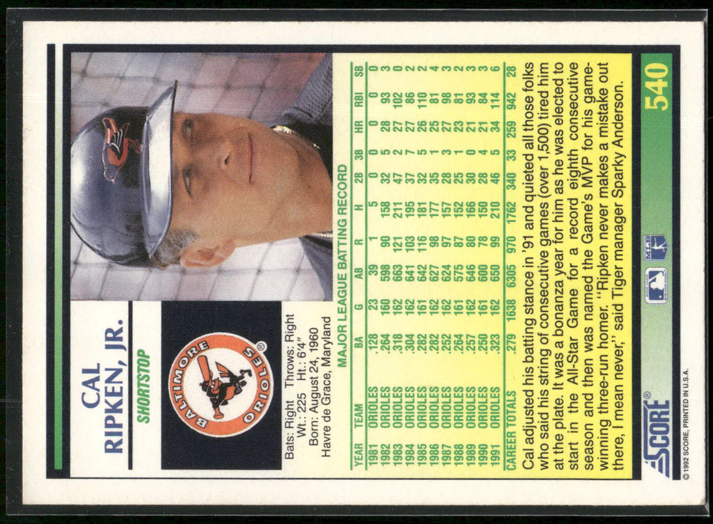 1992 Score #540 Cal Ripken, Jr.