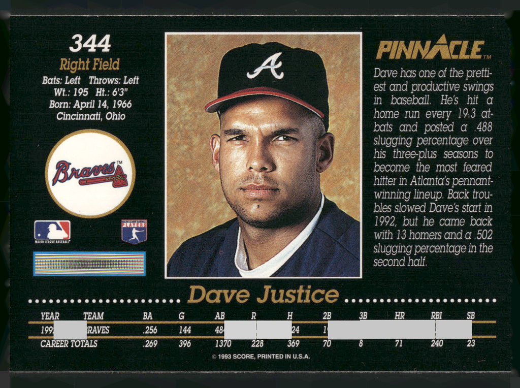1993 Pinnacle #344 Dave Justice