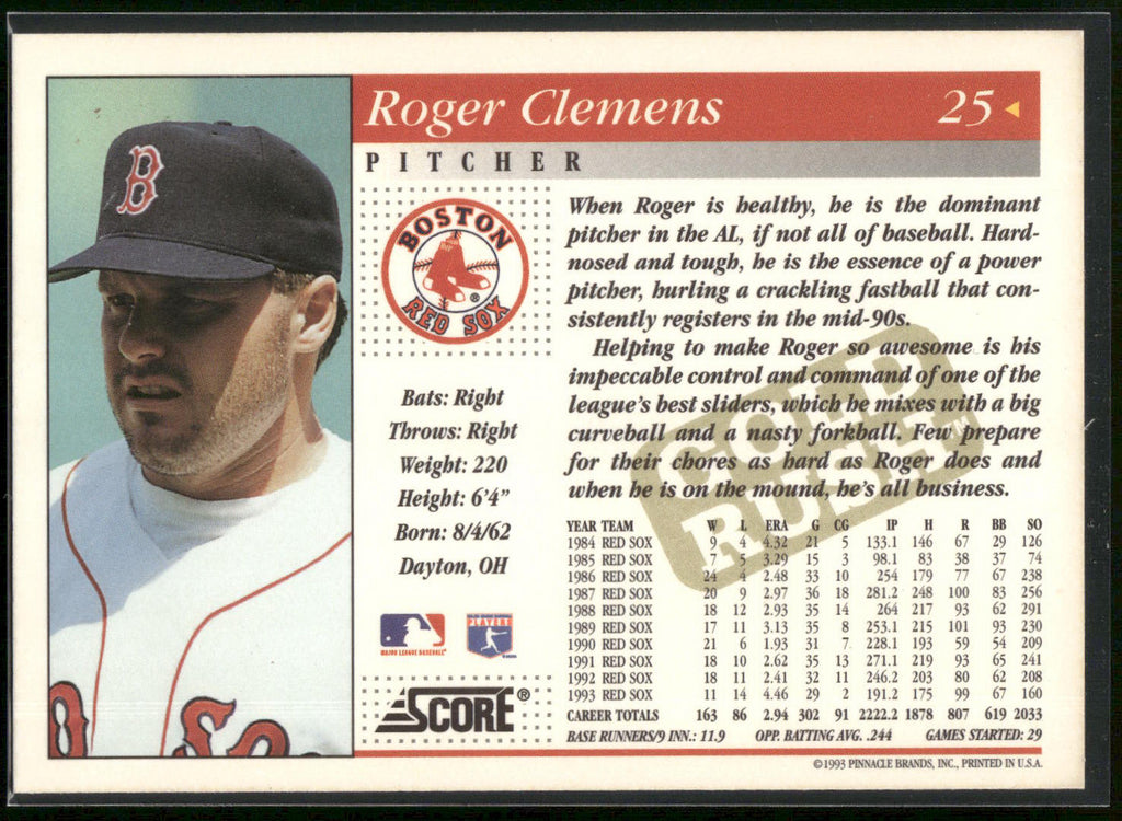 1994 Score #25 Roger Clemens Gold Rush