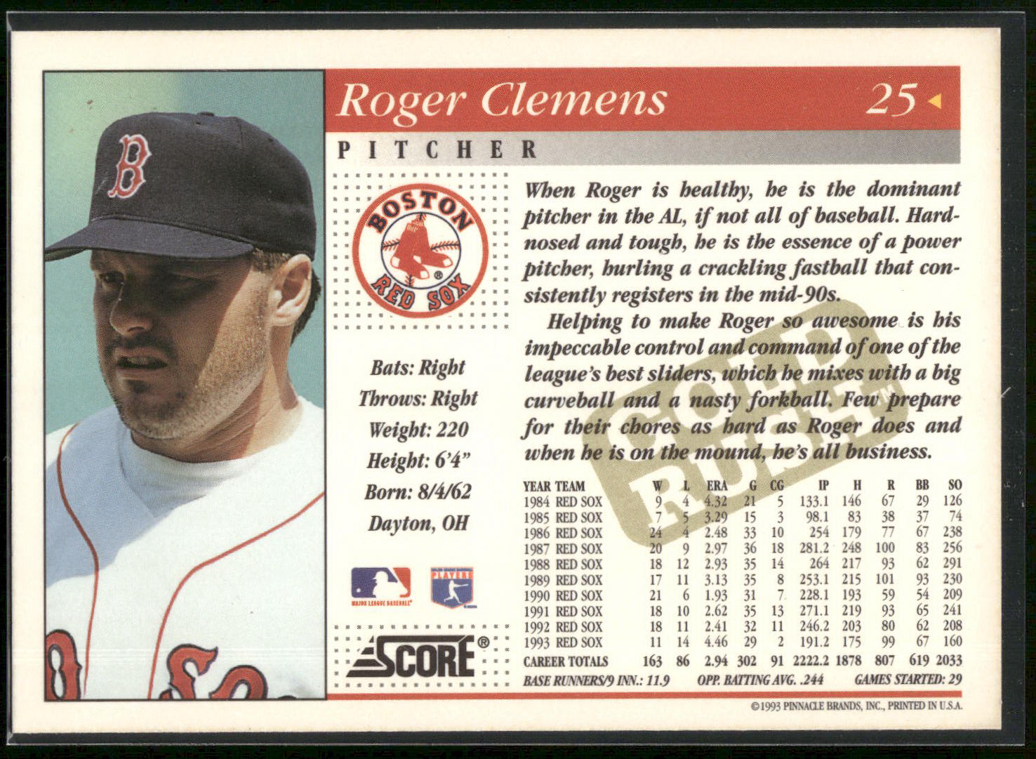 1994 Score #25 Roger Clemens Gold Rush