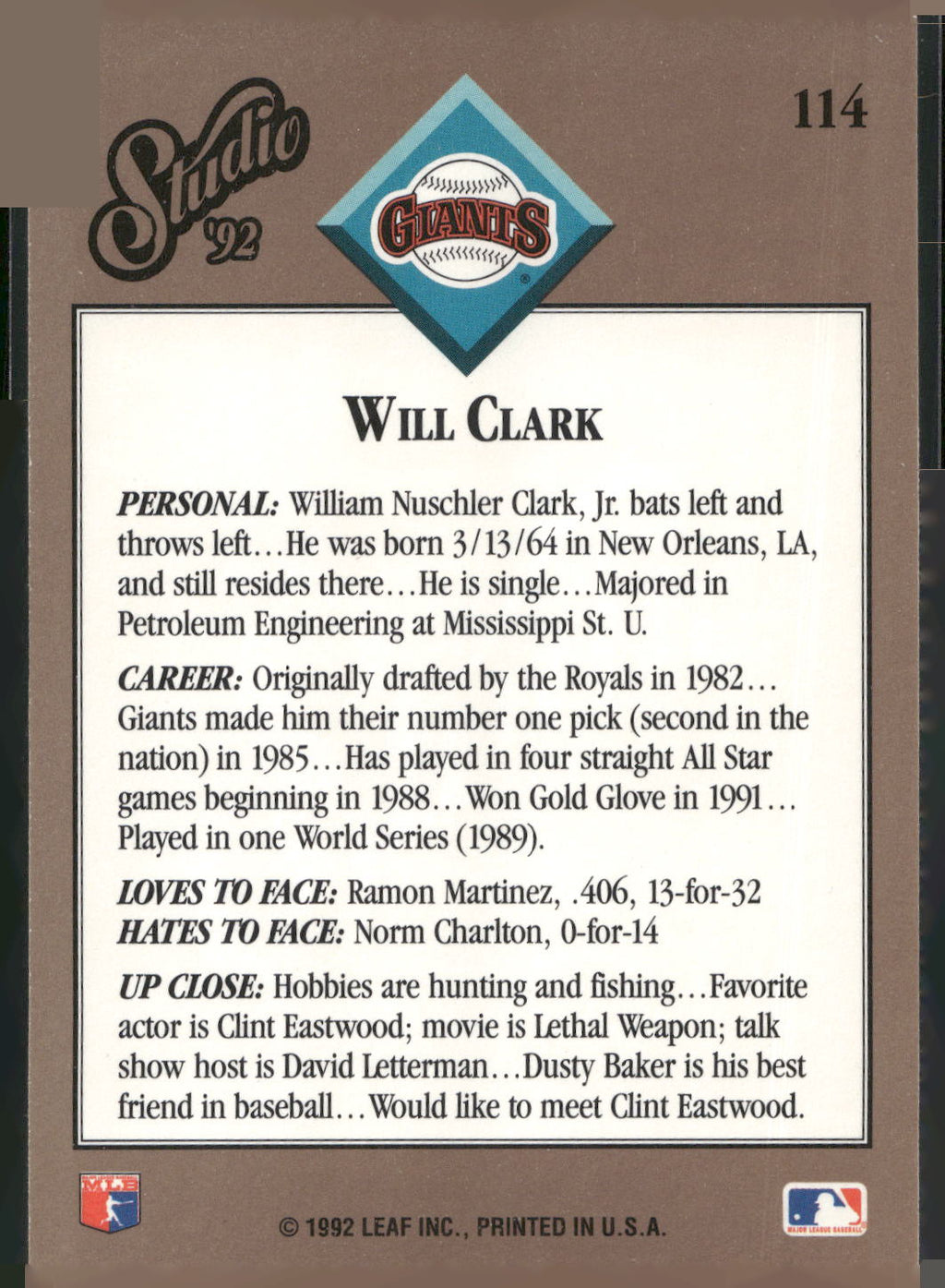 1992 Studio #114 Will Clark