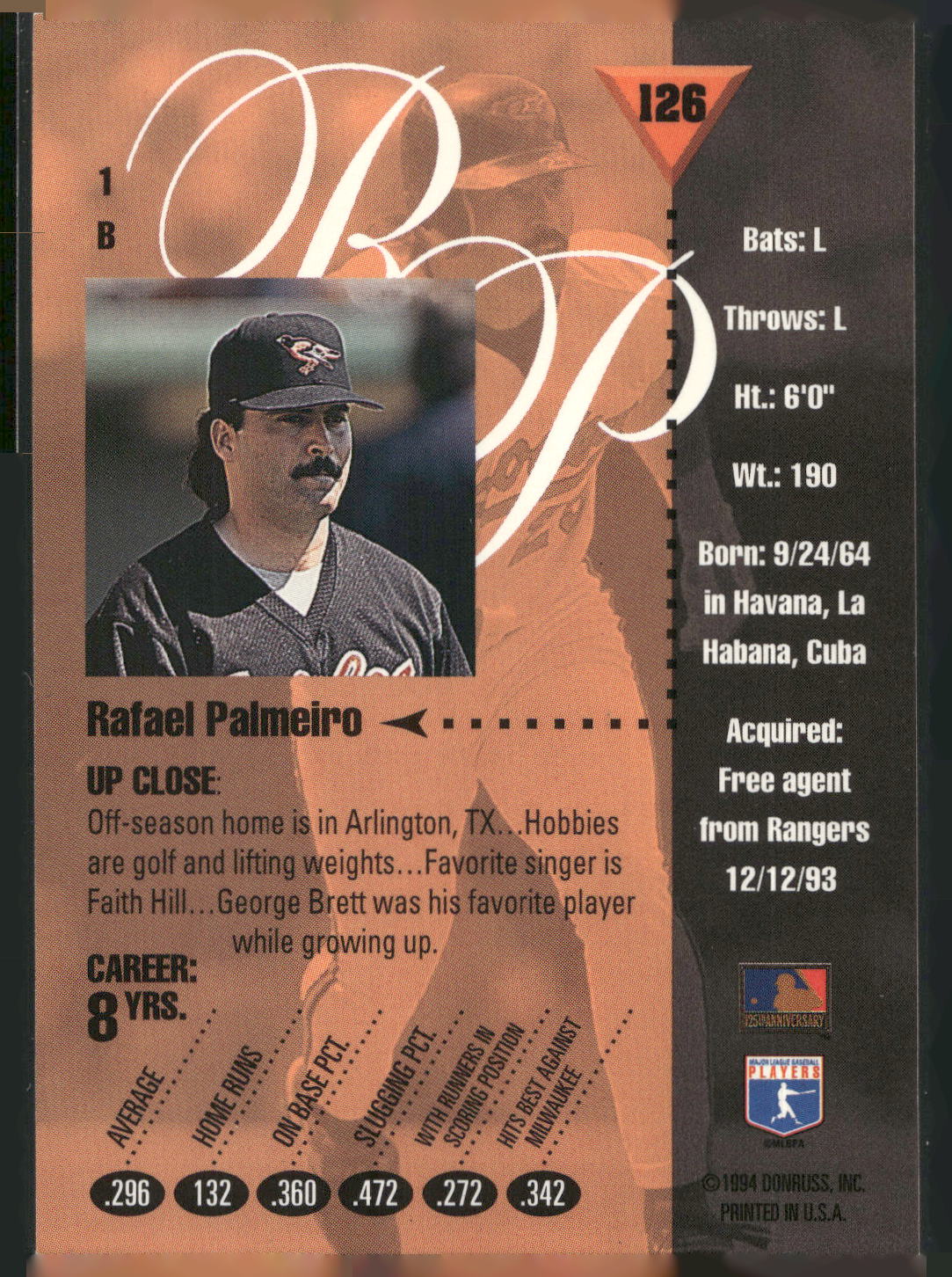 1994 Studio #126 Rafael Palmeiro