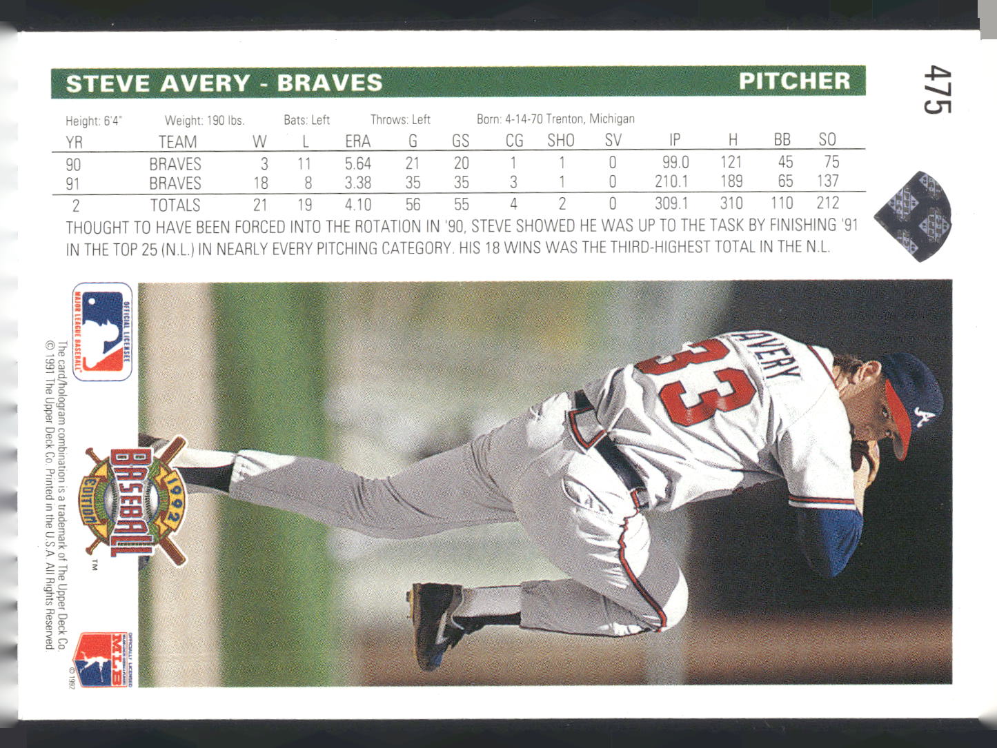 1992 Upper Deck #475 Steve Avery