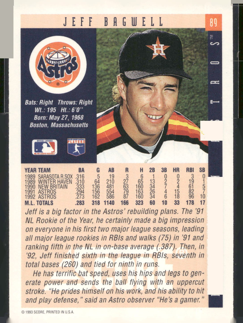 1993 Score #89 Jeff Bagwell