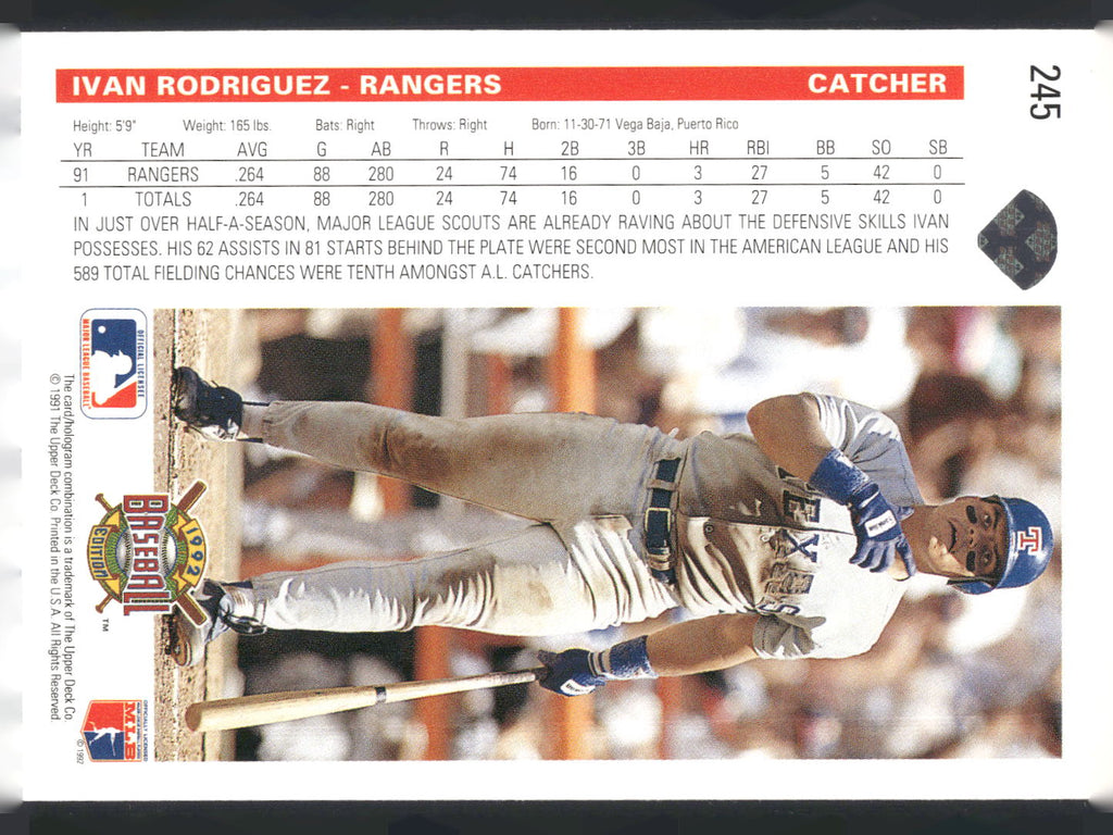 1992 Upper Deck #245 Ivan Rodriguez