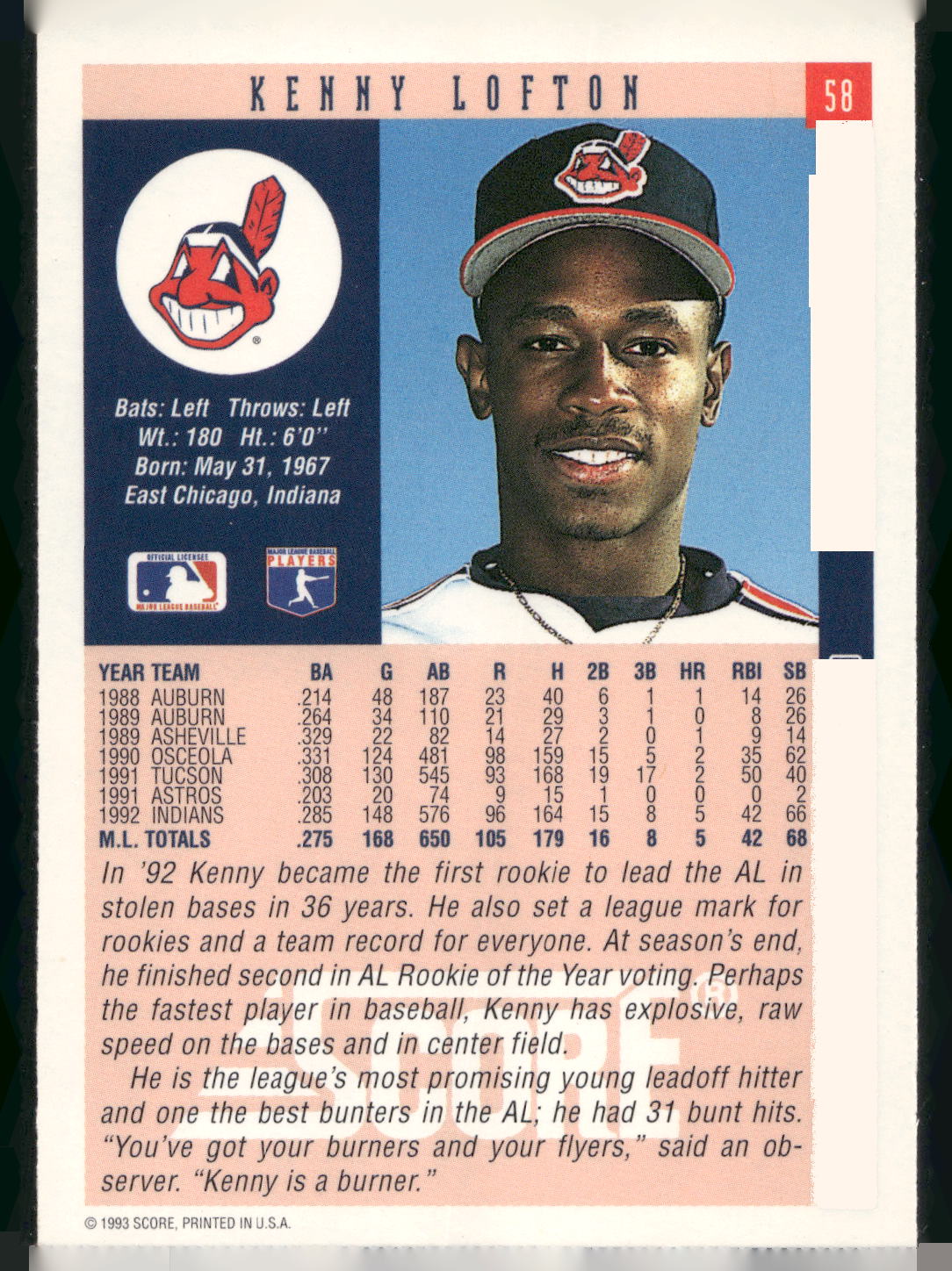 1993 Score #58 Kenny Lofton