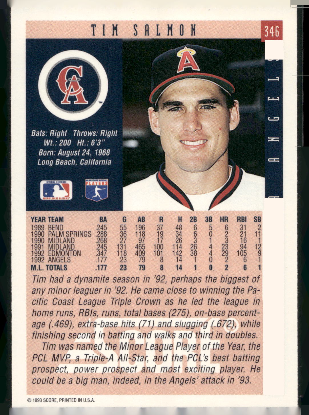 1993 Score #346 Tim Salmon
