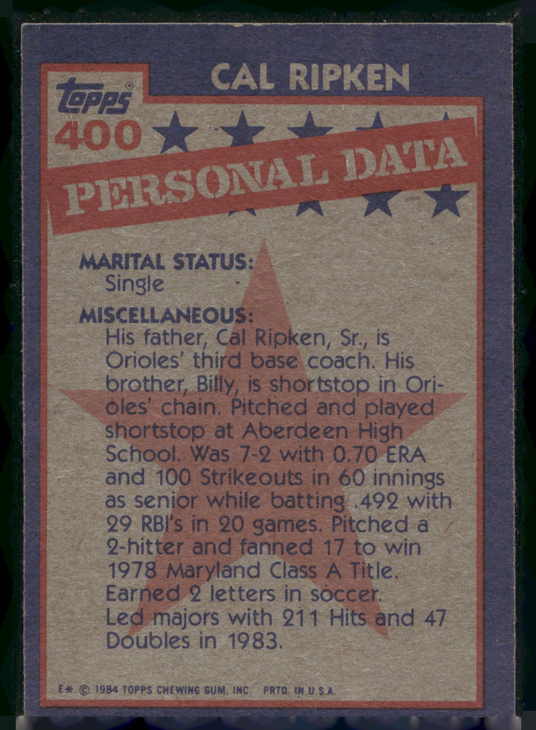1984 Topps #400 Cal Ripken