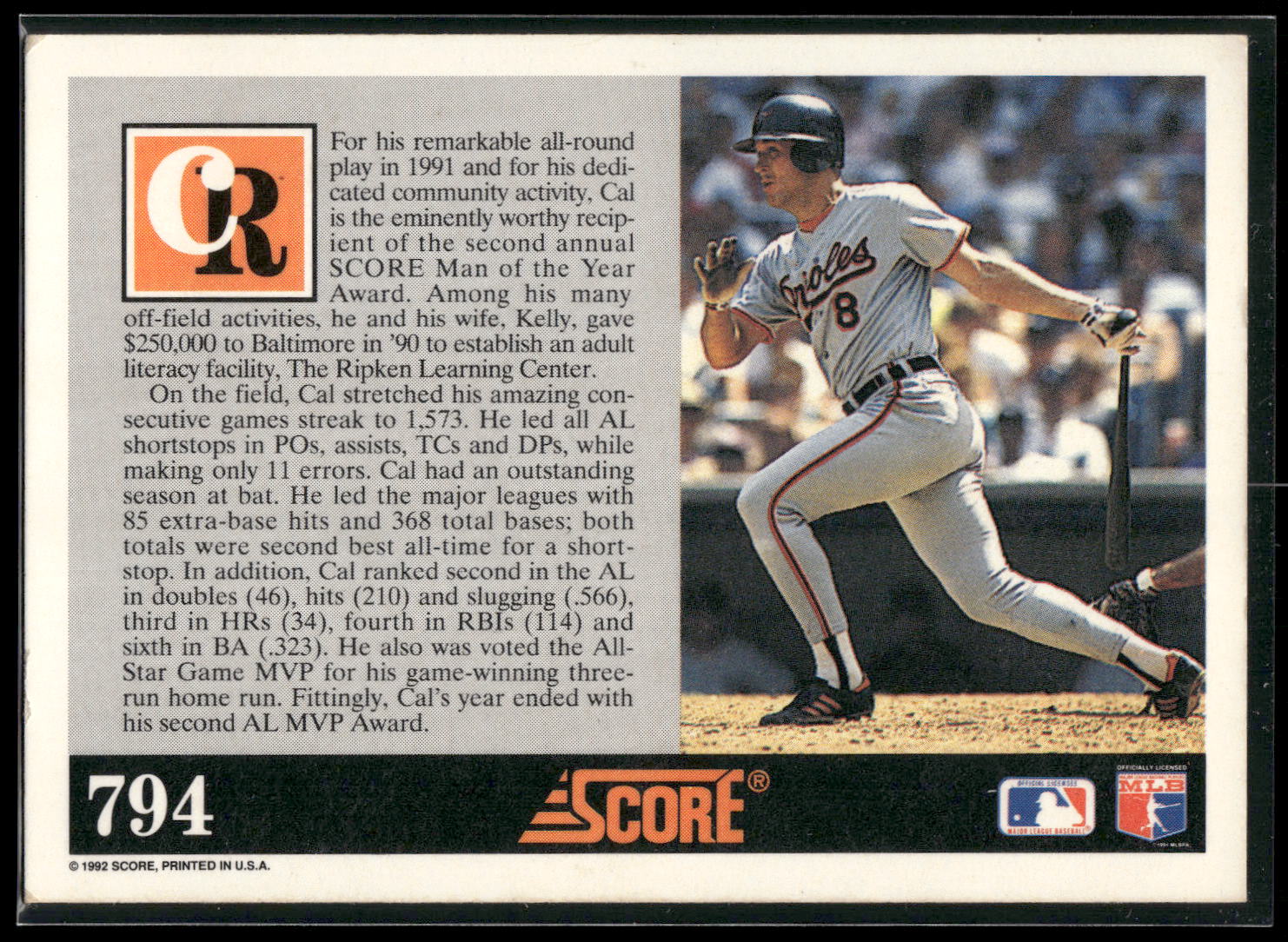 1992 Score #794 Cal Ripken, Jr.