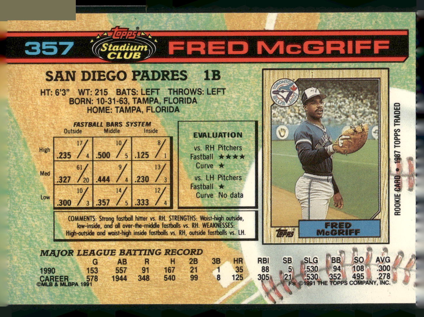 1991 Stadium Club #357 Fred McGriff