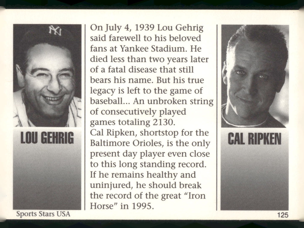 1993-95 Sports Stars USA (unlicensed) #125 Lou Gehrig / Cal Ripken Jr.