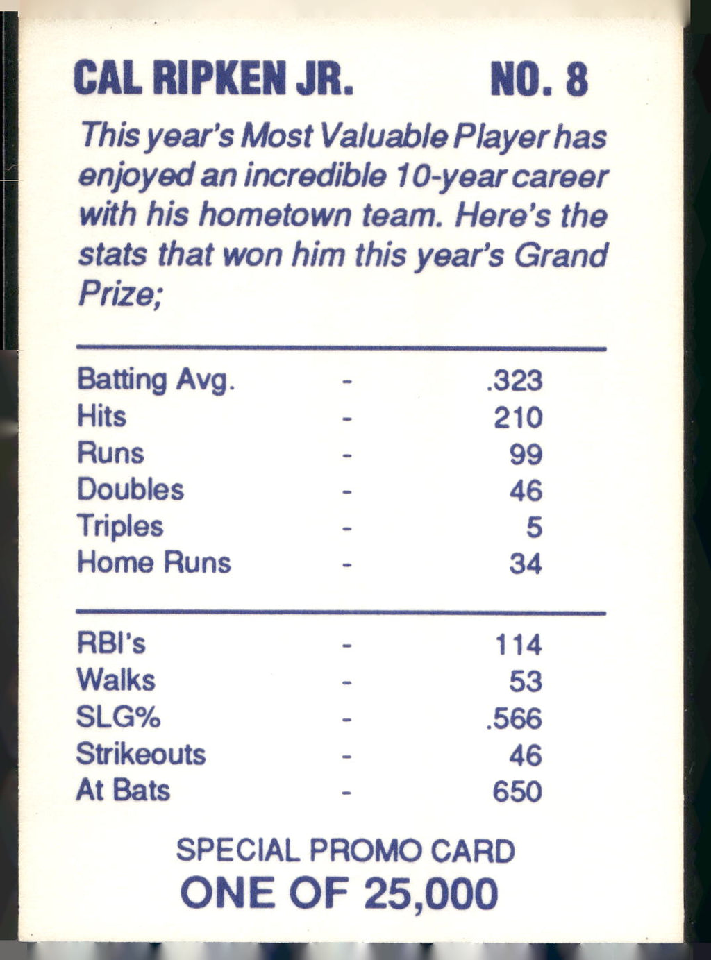 1992 Sports Stars USA (unlicensed) #NNO Cal Ripken Jr.