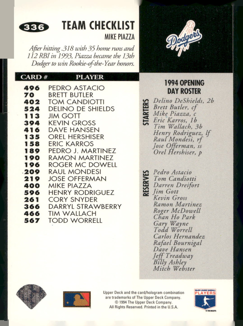 1994 Collector's Choice #336 Mike Piazza