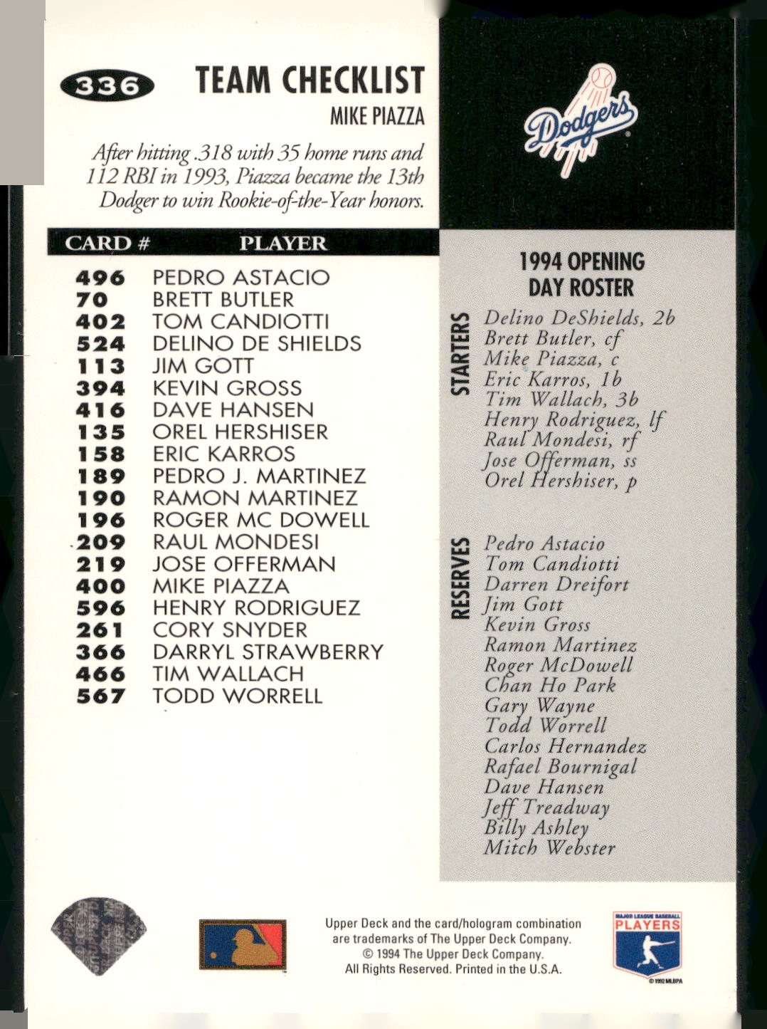 1994 Collector's Choice #336 Mike Piazza