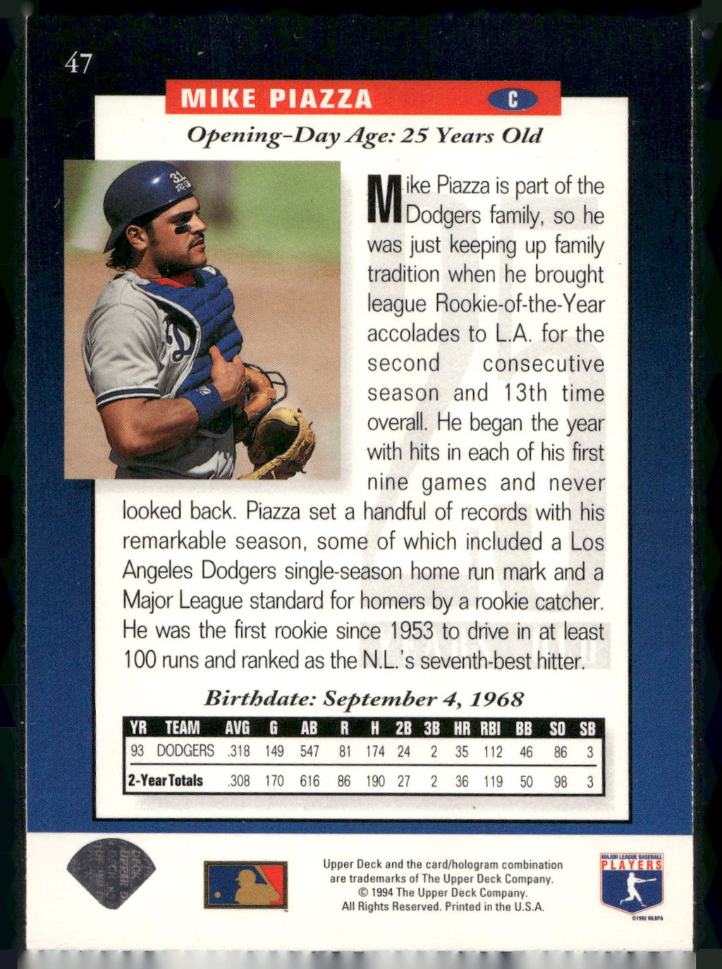 1994 Upper Deck #47 Mike Piazza
