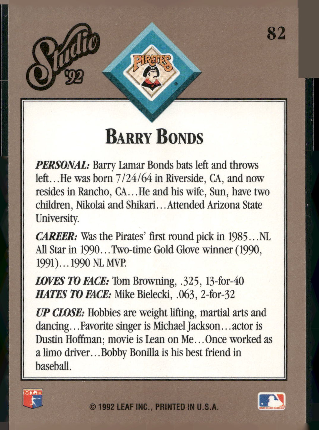 1992 Studio #82 Barry Bonds