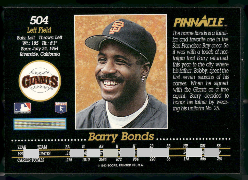 1993 Pinnacle #504 Barry Bonds