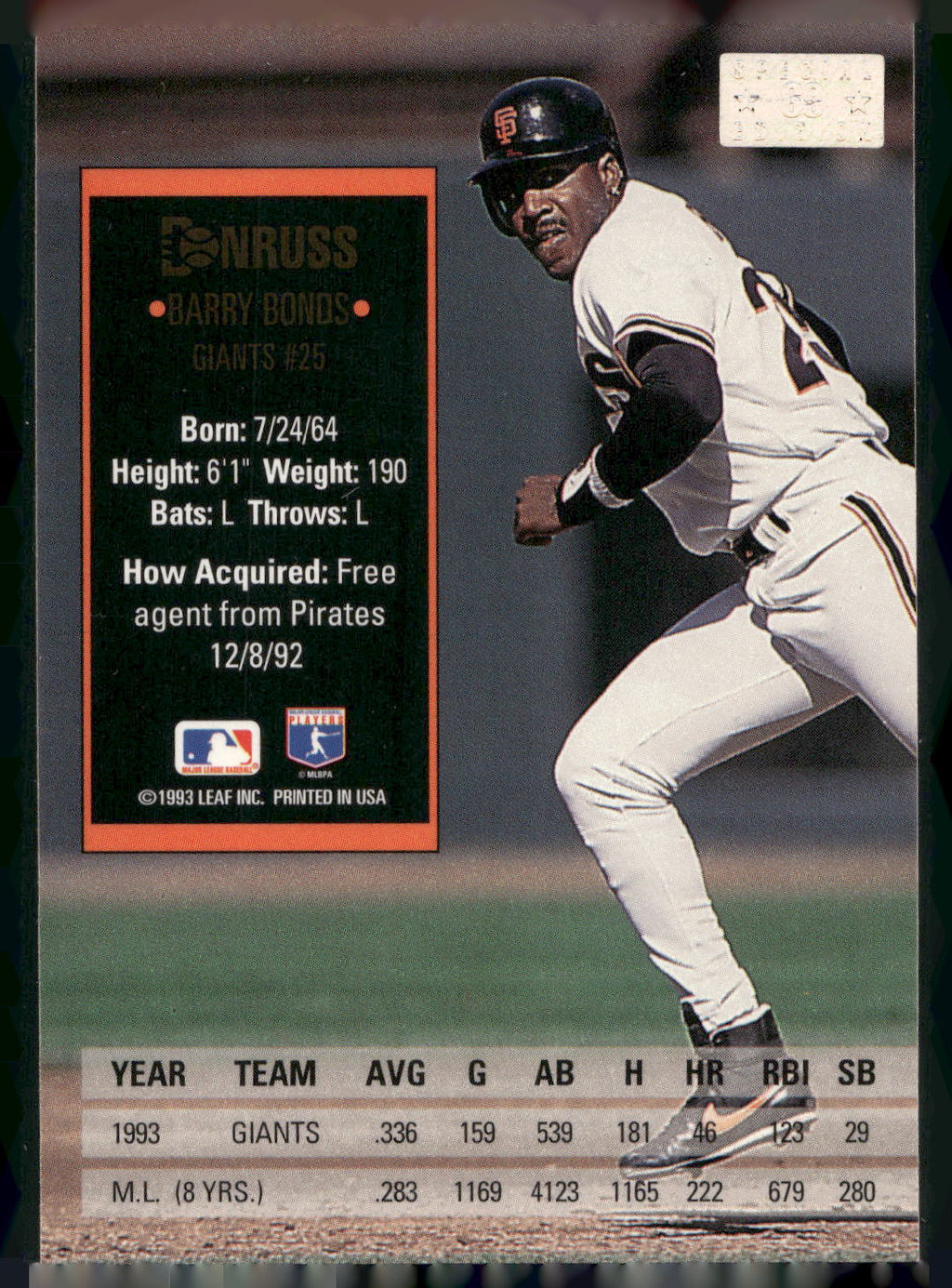 1994 Donruss #69 Barry Bonds Special Edition
