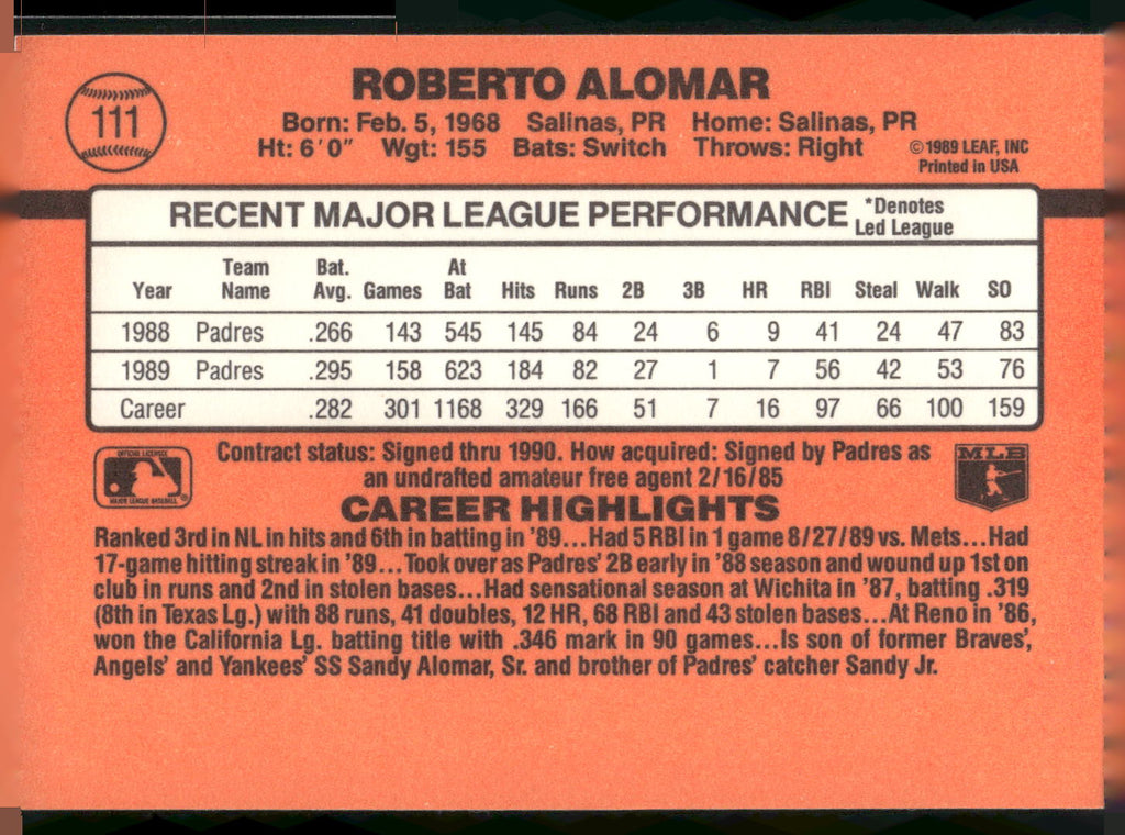 1990 Donruss #111 Roberto Alomar