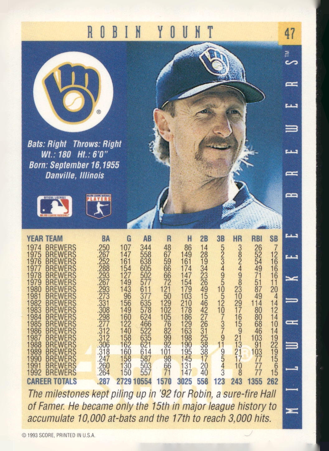 1993 Score #47 Robin Yount
