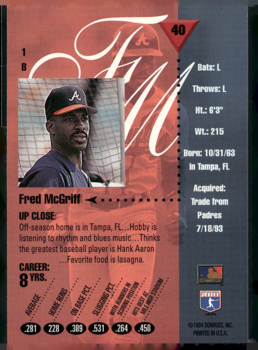 1994 Studio #40 Fred McGriff