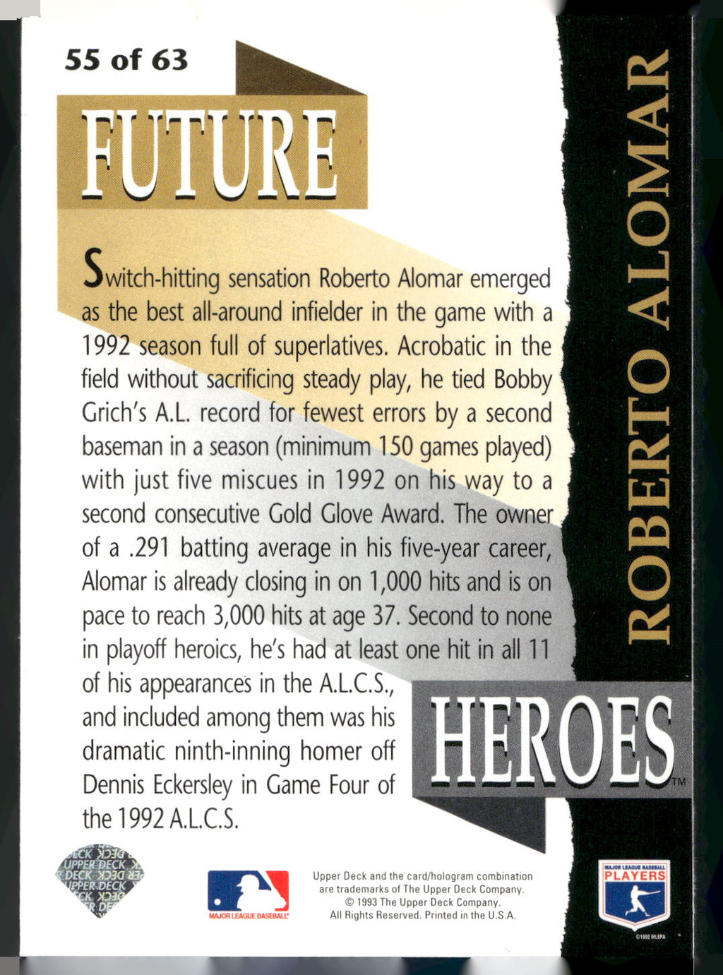 1993 Upper Deck #55 Roberto Alomar Future Heroes