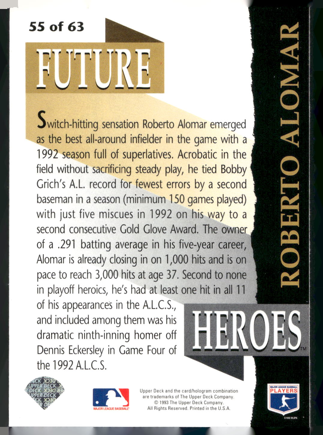 1993 Upper Deck #55 Roberto Alomar Future Heroes