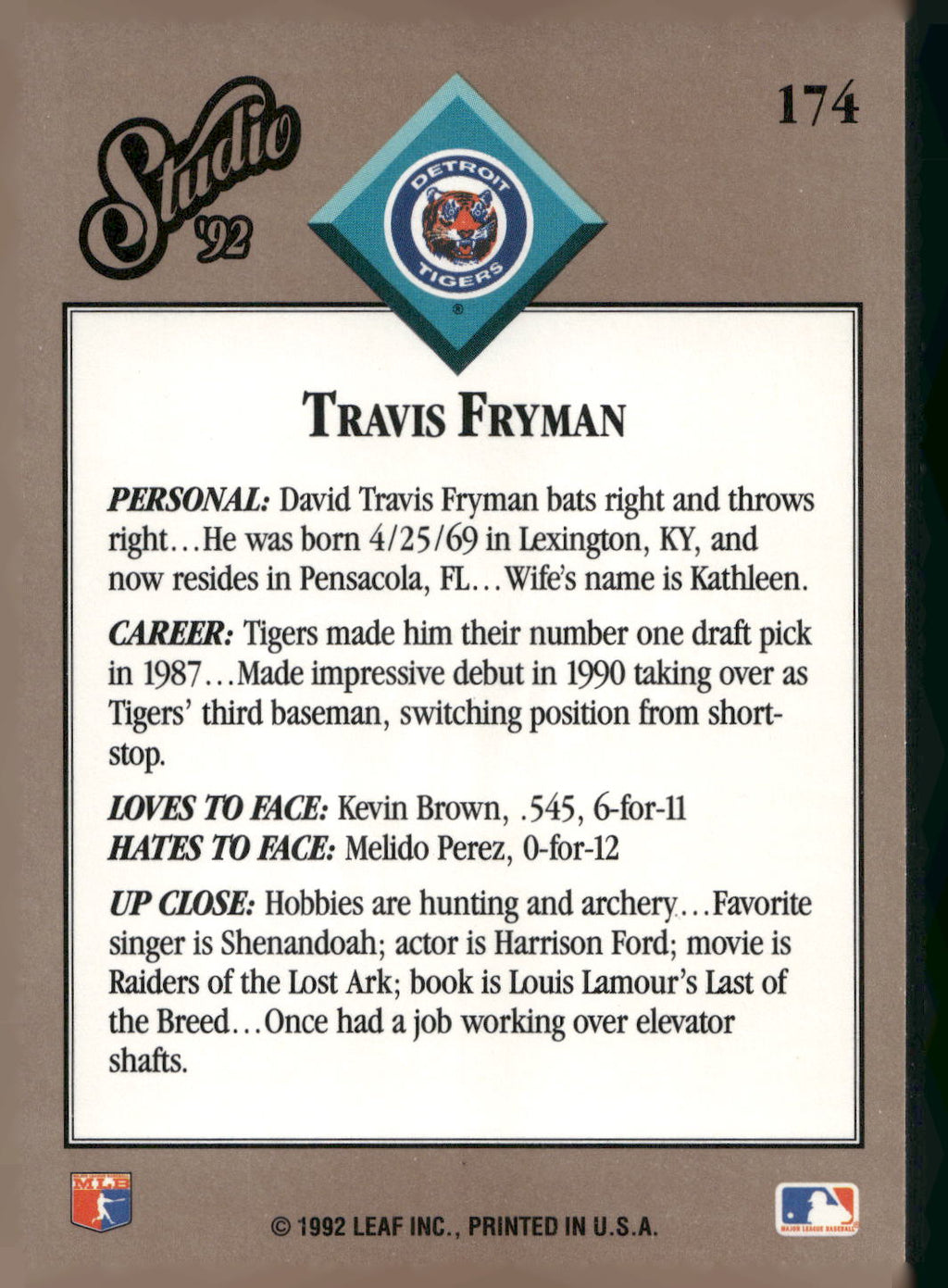 1992 Studio #174 Travis Fryman