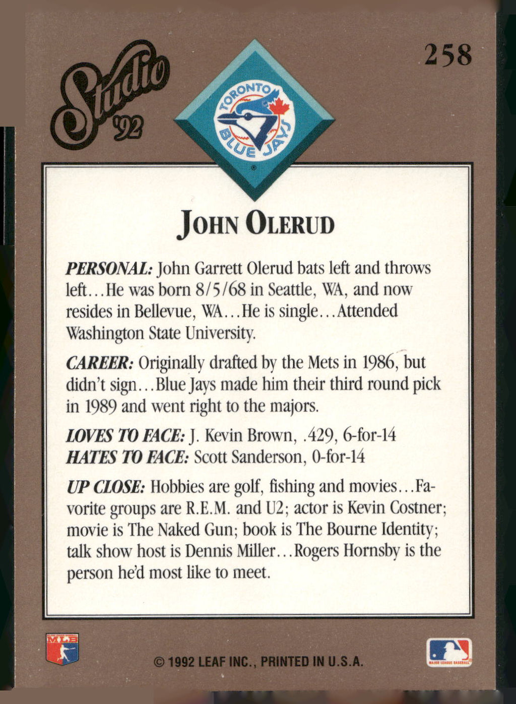 1992 Studio #258 John Olerud