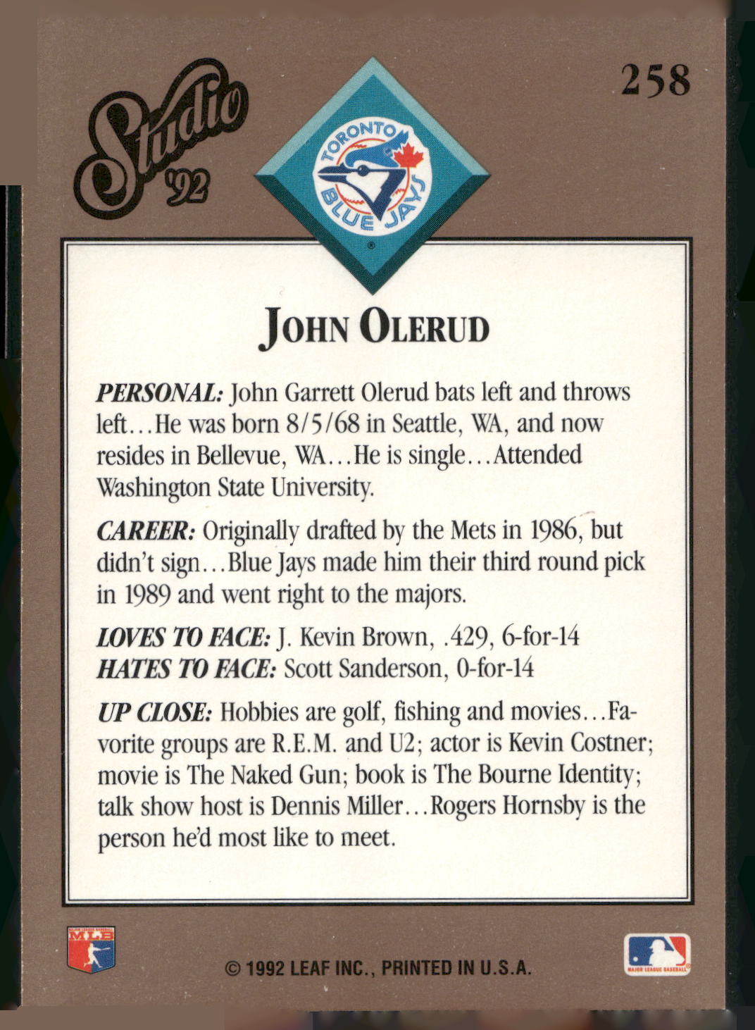 1992 Studio #258 John Olerud