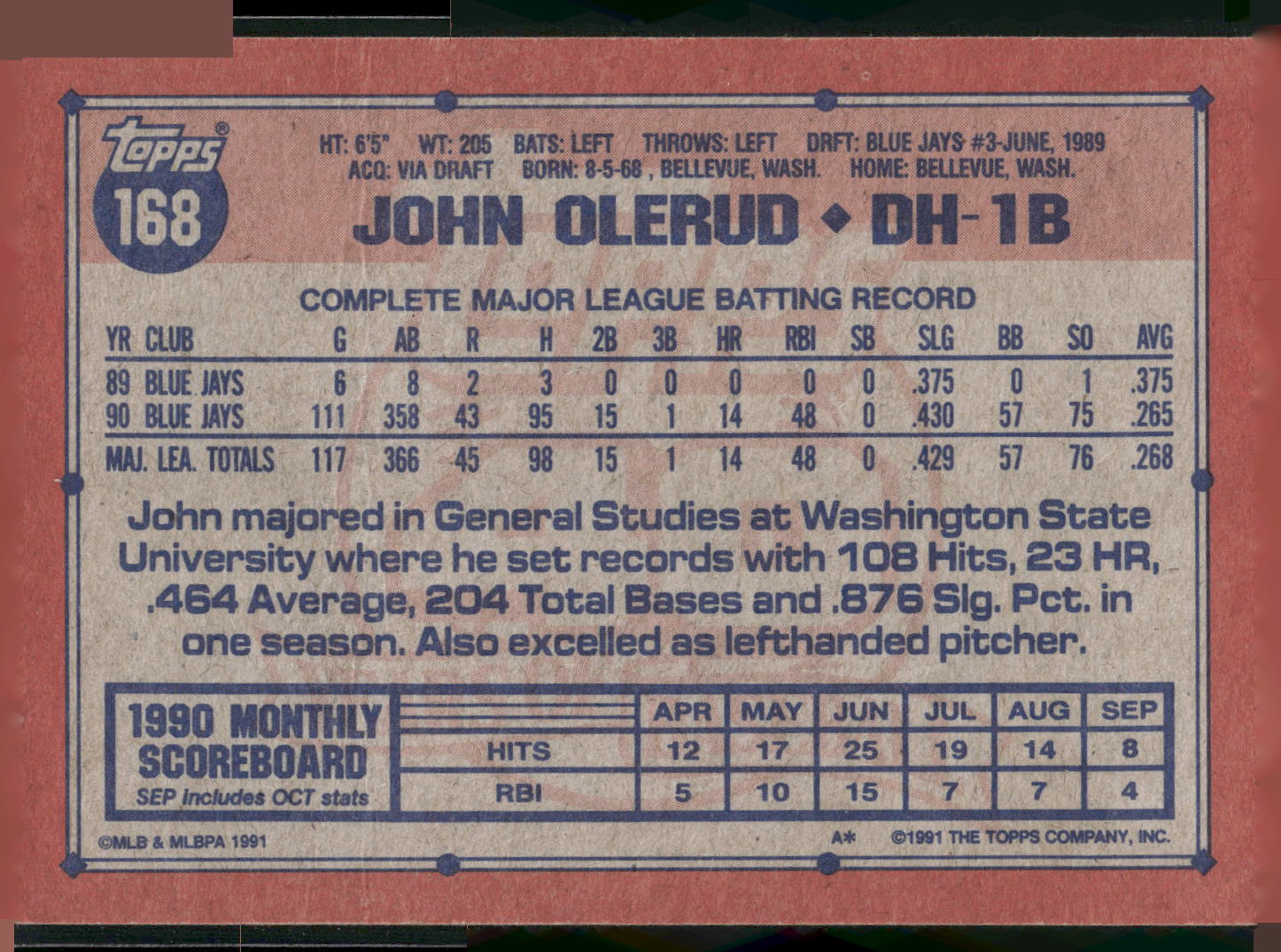 1991 Topps #168 John Olerud