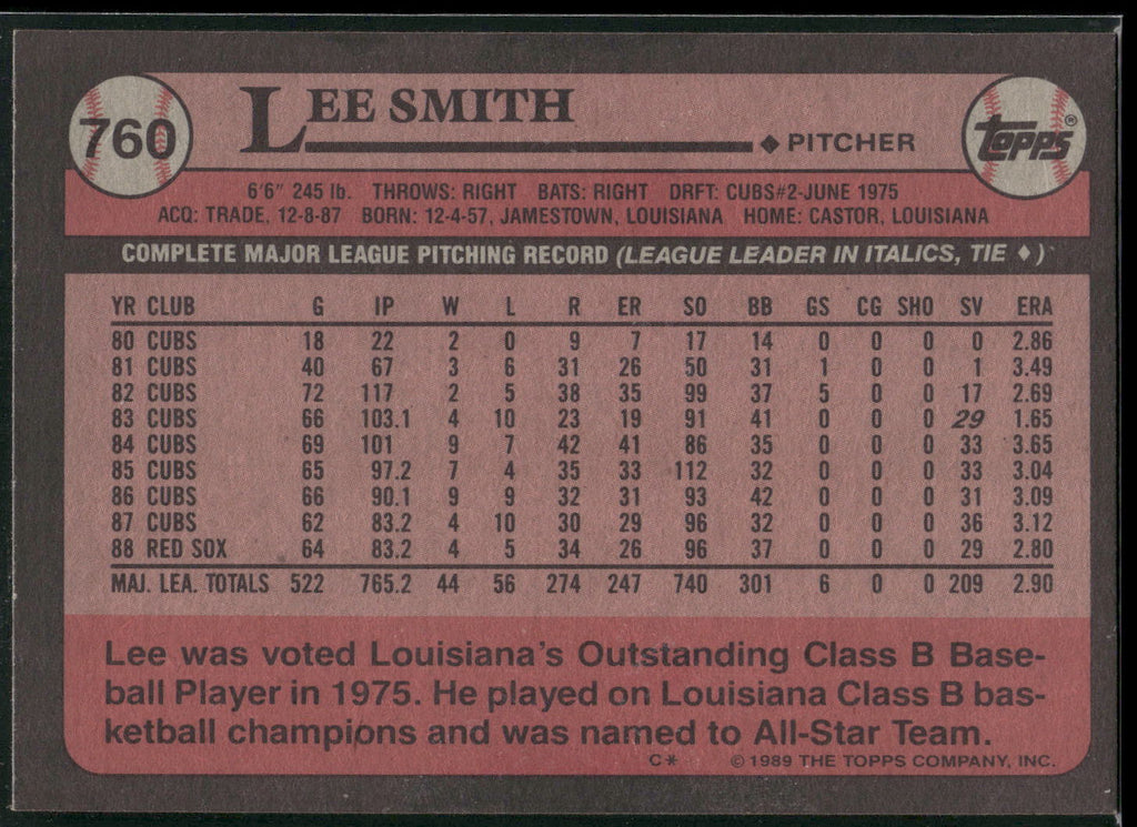 1989 Topps #760 Lee Smith