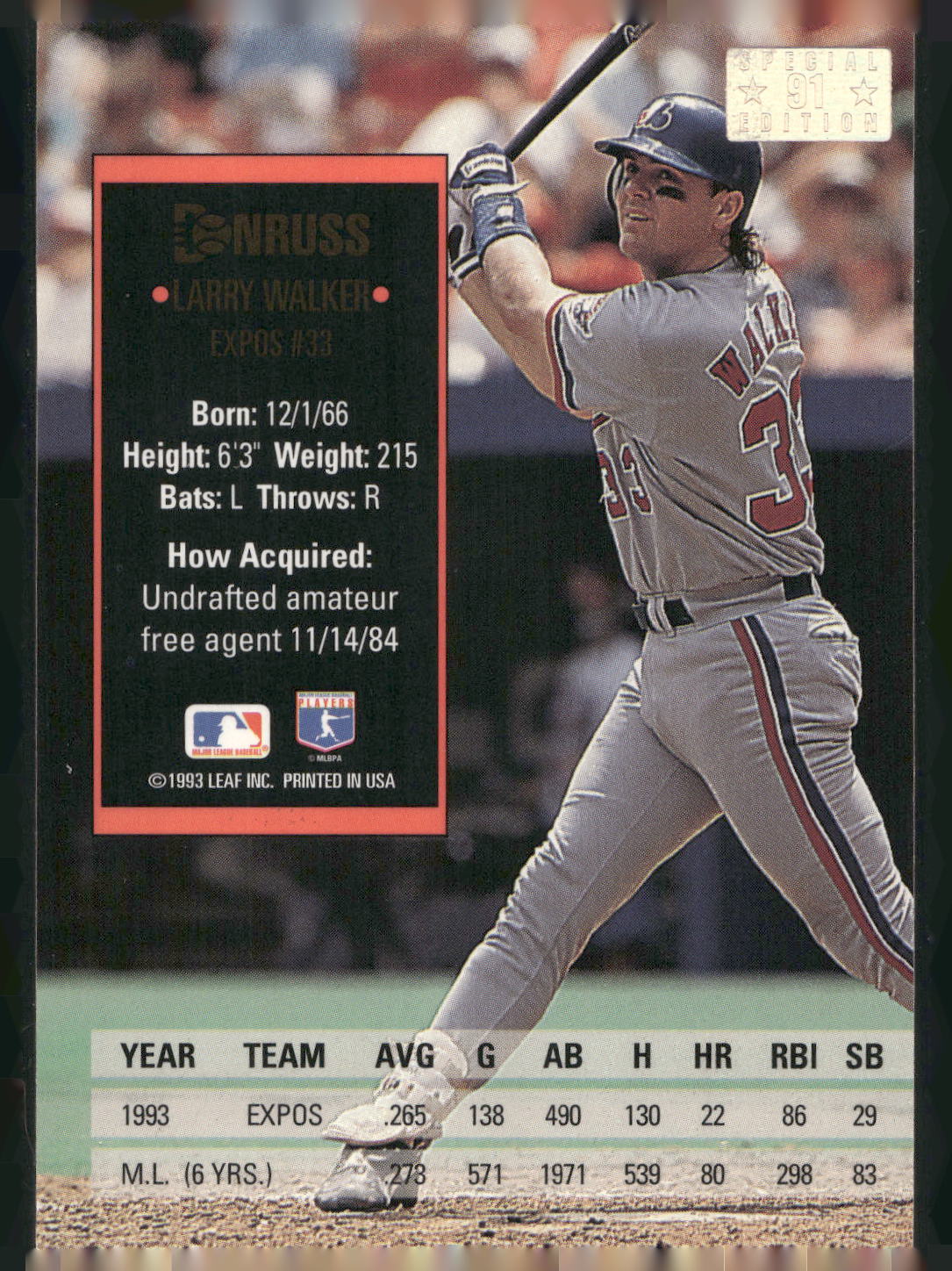 1994 Donruss #91 Larry Walker Special Edition