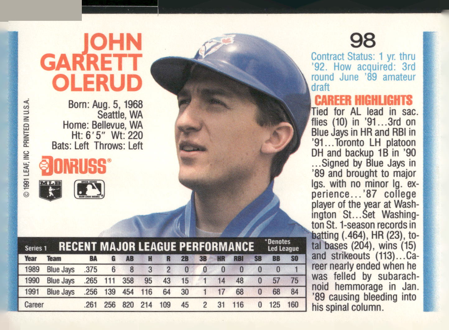1992 Donruss #98 John Olerud