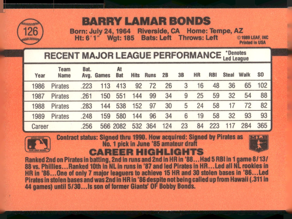 1990 Donruss #126 Barry Bonds